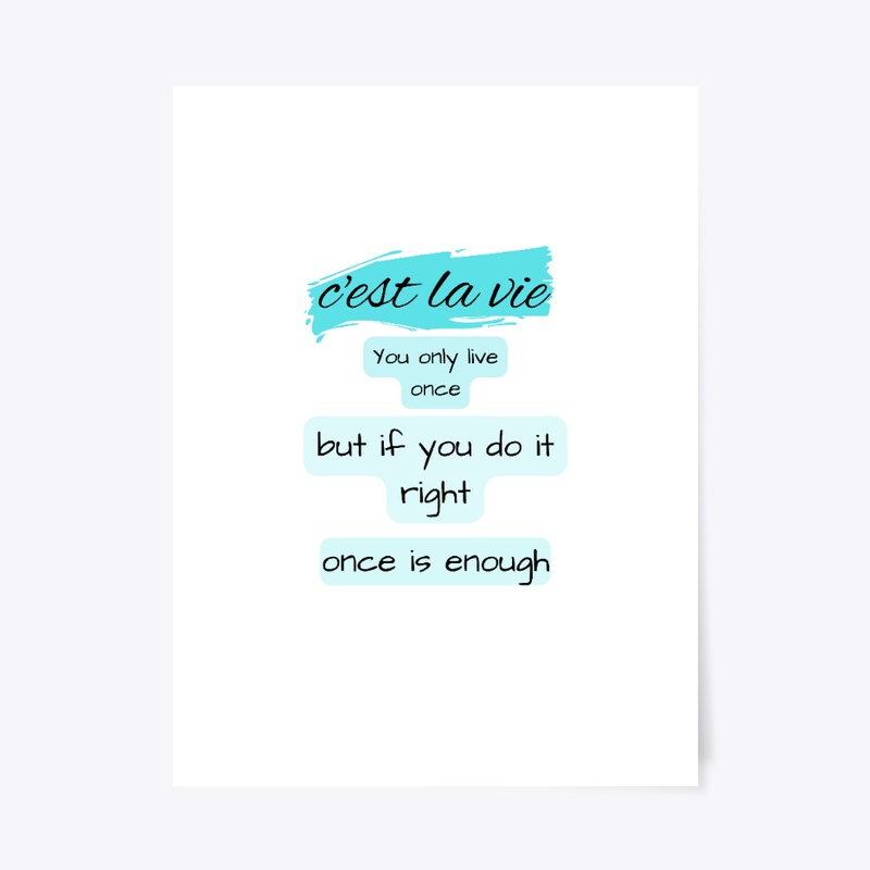 c'est la vie t_shirt with aqua colore