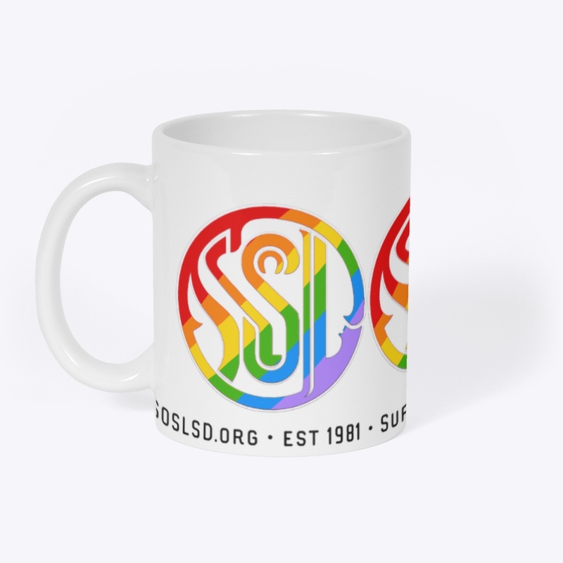 Abstract triple logo rainbow mug