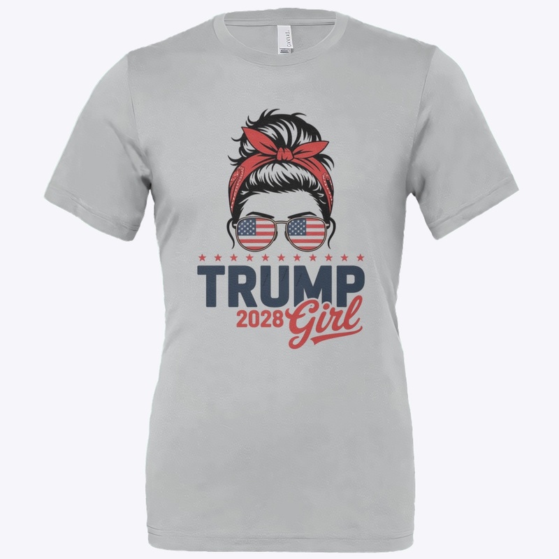 Trump 2028 Girl Messy Bun Patriotic Tee