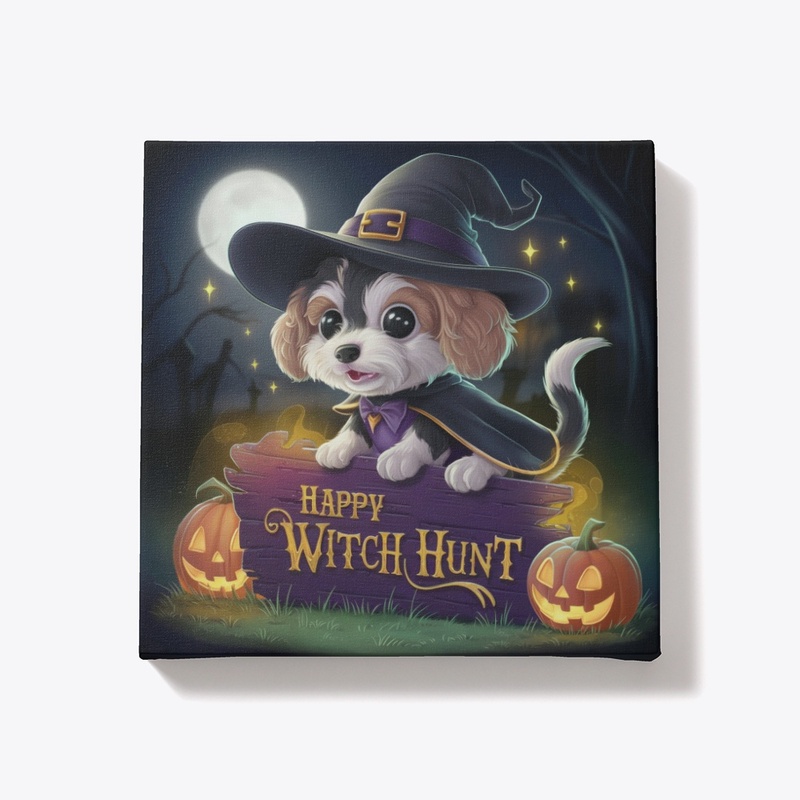 Cute Witch Dog Canvas for Halloween