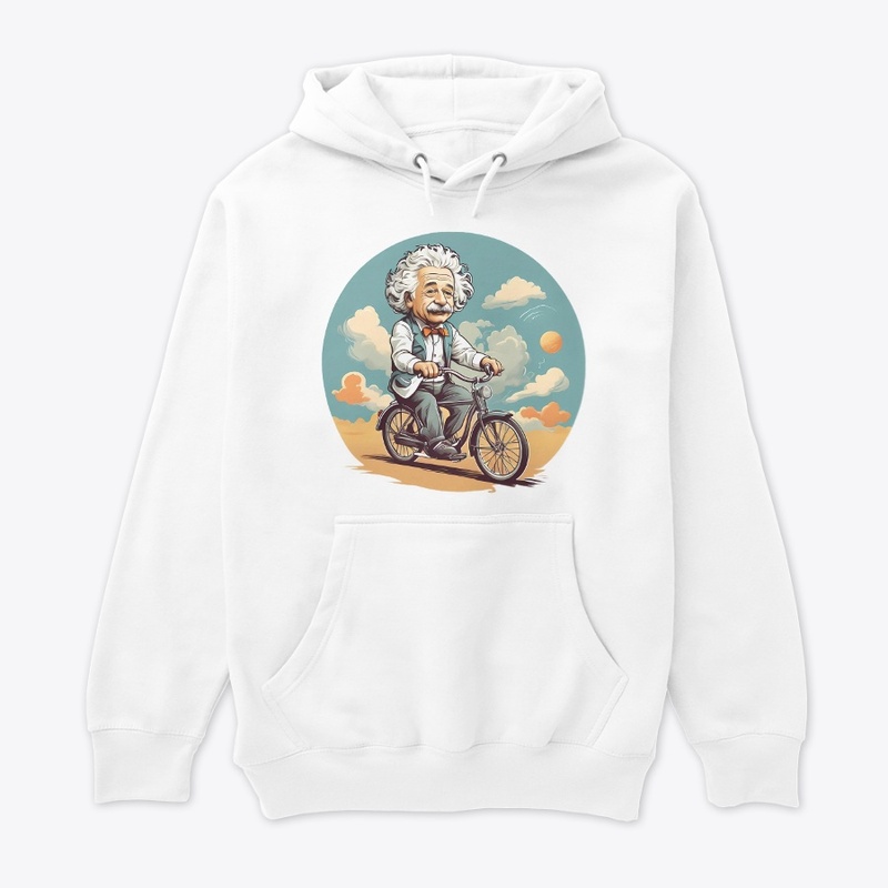Albert Einstein rides bicycle