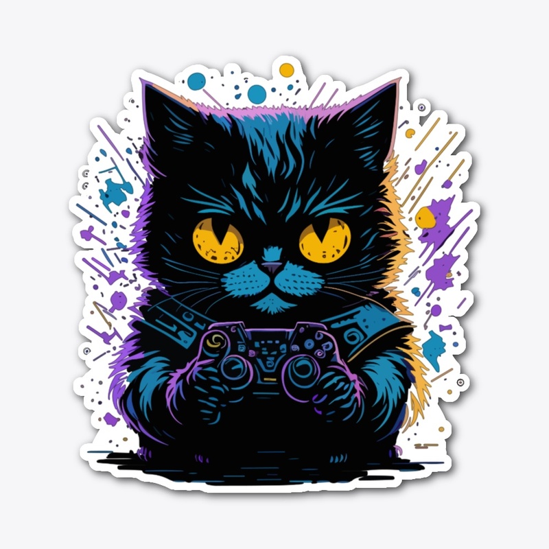 Neon Gamer Cat Power