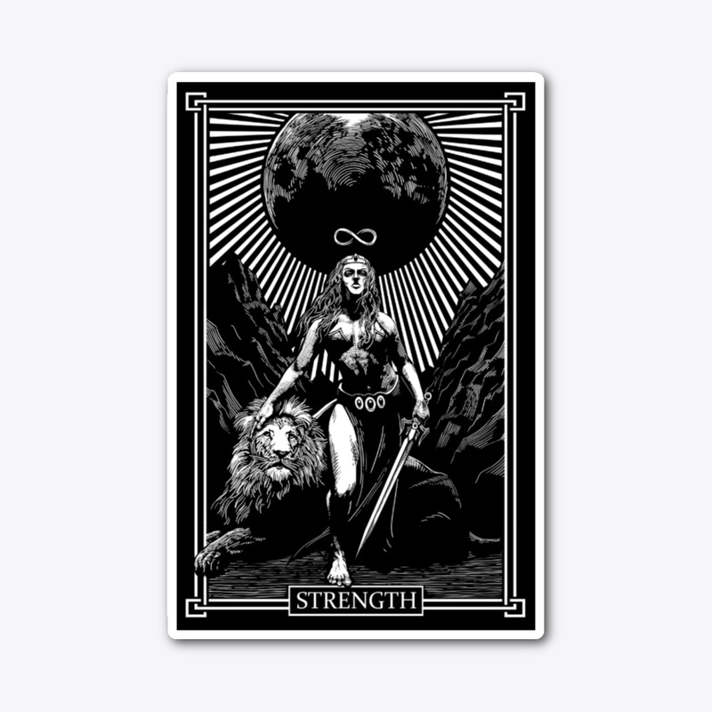 STRENGTH TAROT BLACK ON WHITE DESIGN