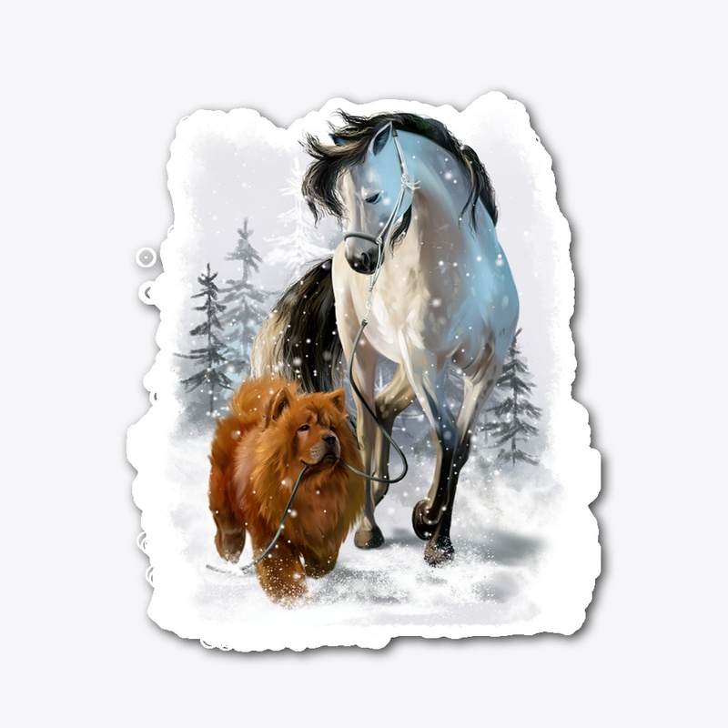 A dog is holding the horse's rope