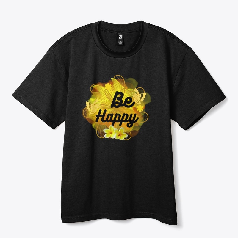 Be Happy Golden Floral Butterfly Art