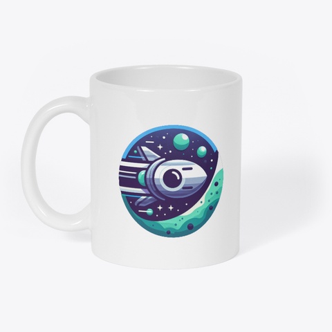 Sci Fi Cartoon Spacecraft Coffee Cup White Camiseta Front