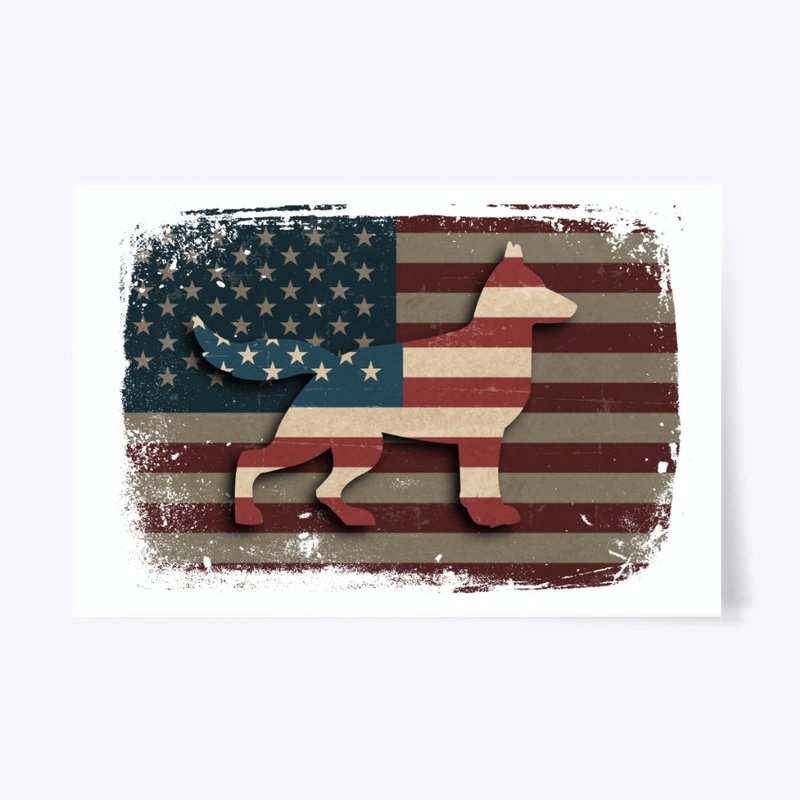 Vintage US Flag German Shepherd Gift
