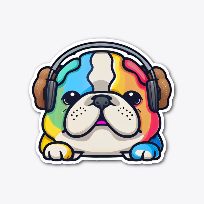 Cute Kawaii Bulldog retro music