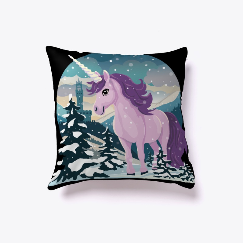 Cute unicorn in a winter landscape