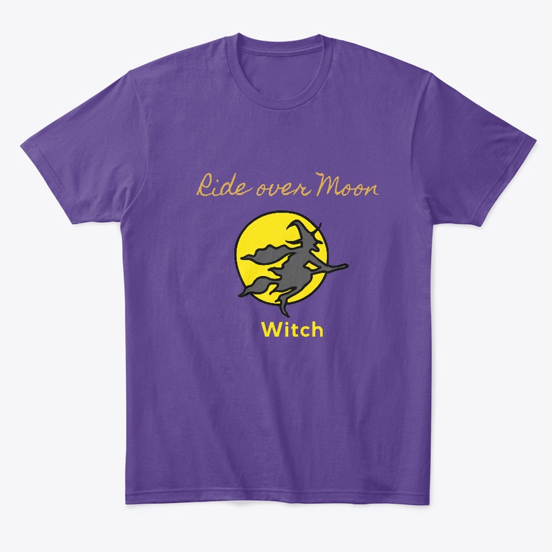 Halloween Witch Ride Over Moon
