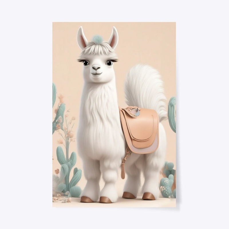 Llama with Saddle in the Cactus Desert