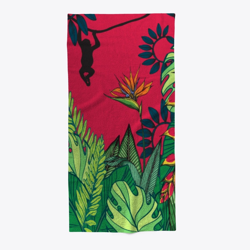 Tropical Jungle Scene with Monkey