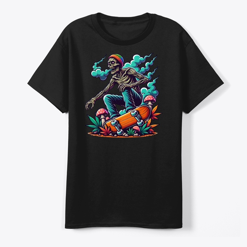A zombie on a skate board