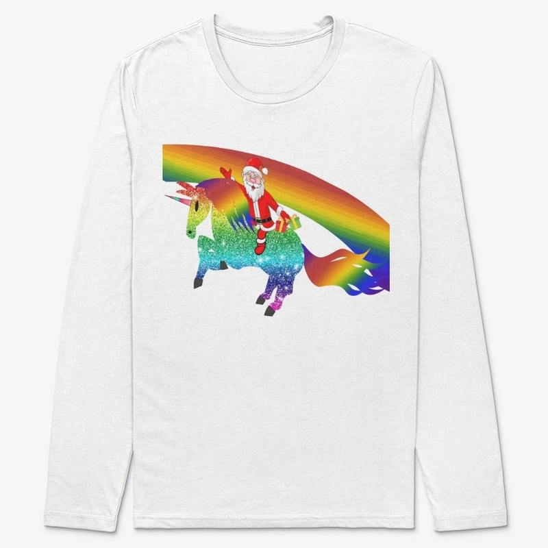 Santa riding unicorn, Christmas gifts
