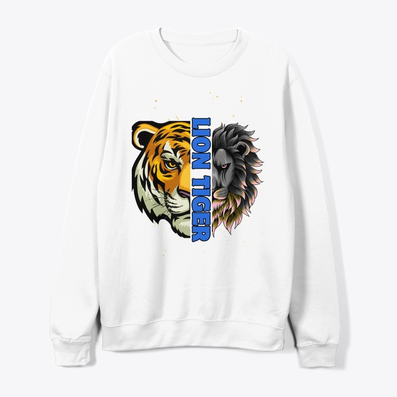 Lion Tiger white long Sleeve-Hodie (Man)