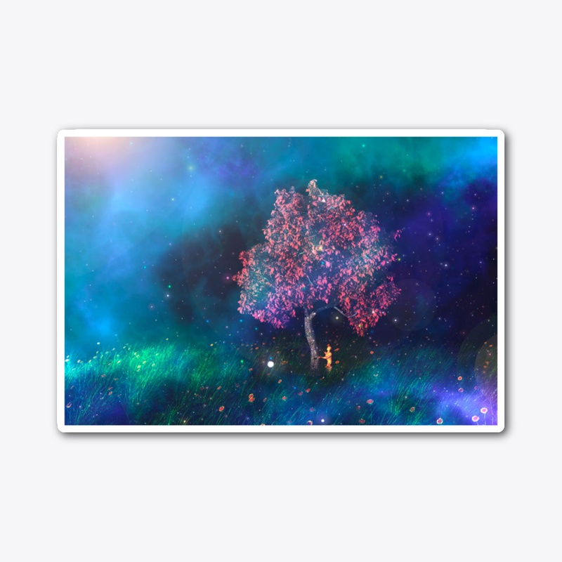 Landscape in space, Tree and flowers