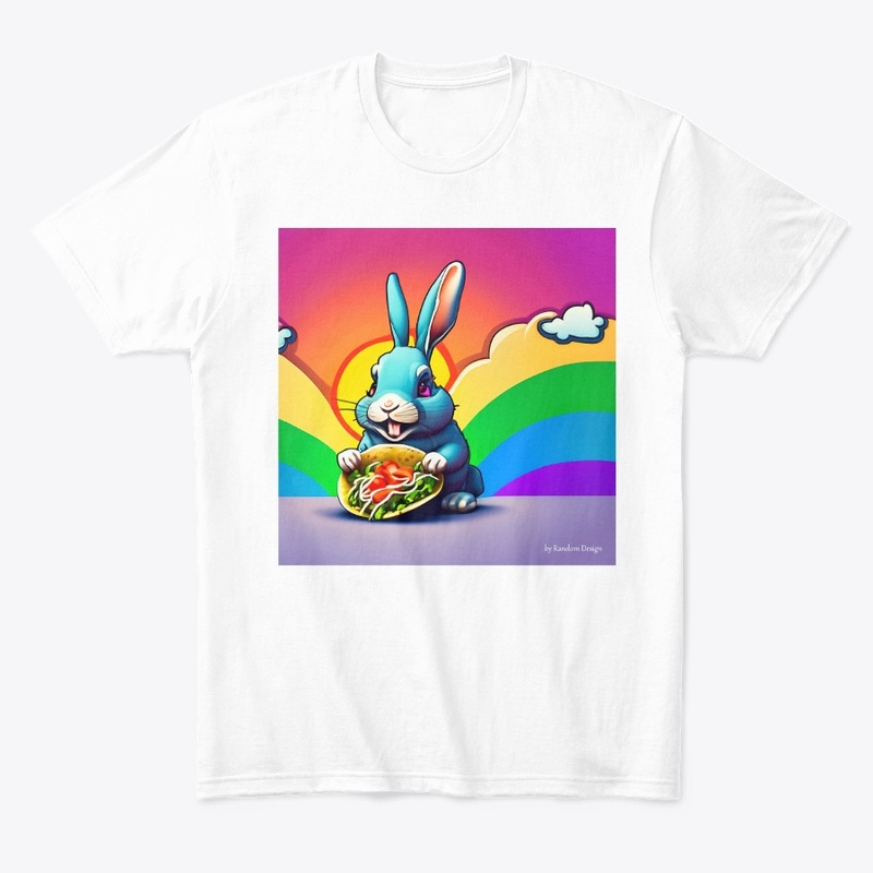 Bunny eating a taco under a rainbow