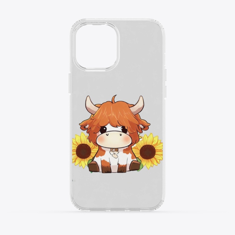 Shaggy cow and sunflowers