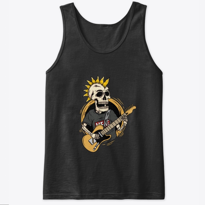 Cartoon cute punk skull playing guitar