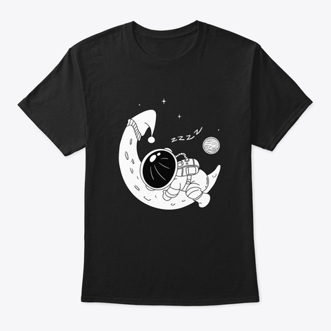 Cute Astronaut Sleep On The Sky Black T-Shirt Front