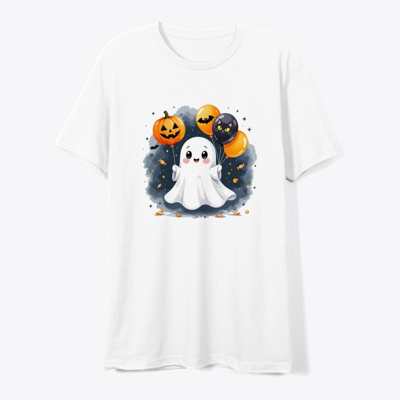 Cute Ghost with Halloween Balloons 