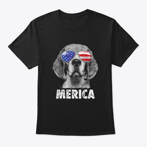 America Beagle Wearing Merica Sunglasses Black T-Shirt Front