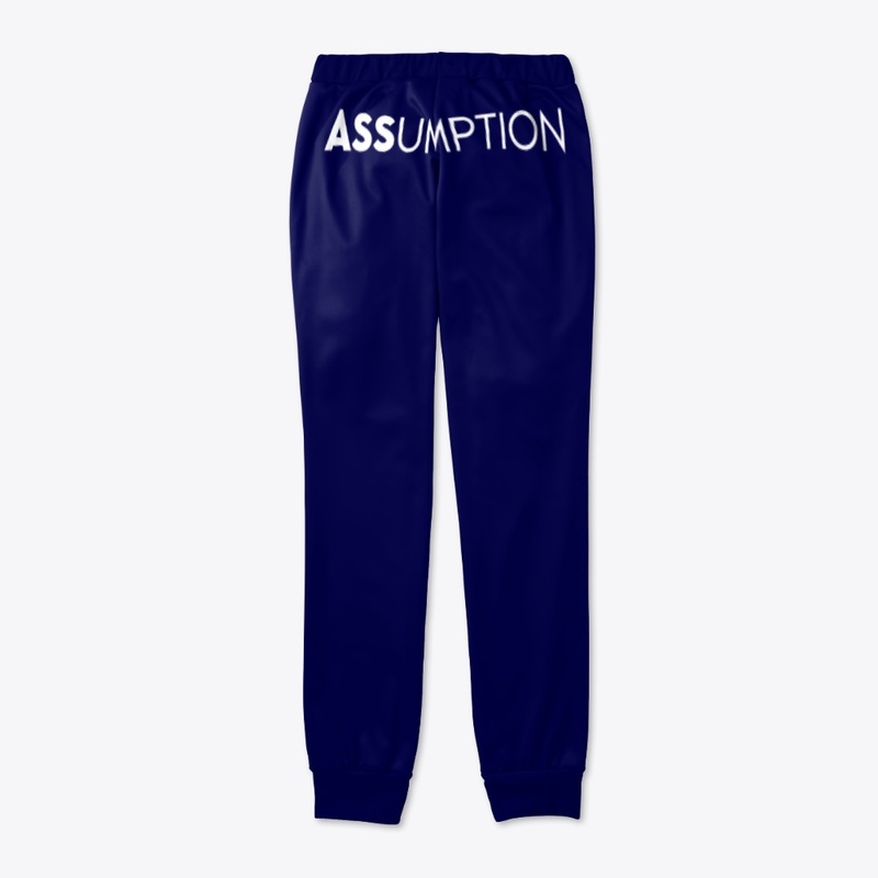 Assumption Rear white text sweatpants