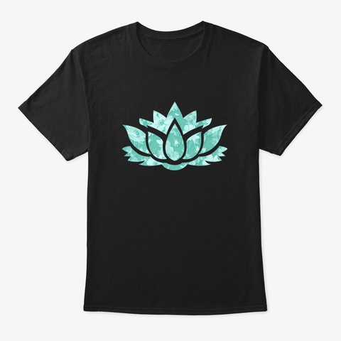 Lotus Flower Yoga Spiritual Teal Floral  Black T-Shirt Front