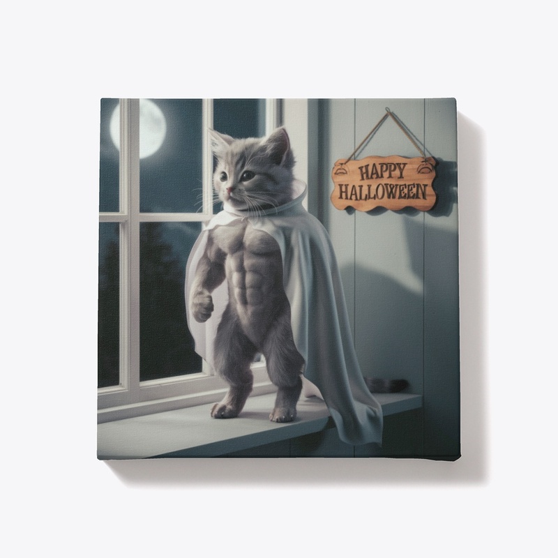 Buff Cat Halloween Canvas Art