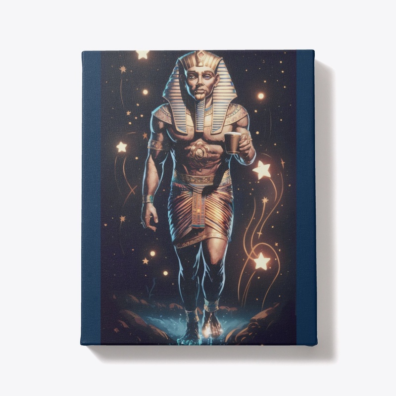 pharaoh walk with a cup of coffee