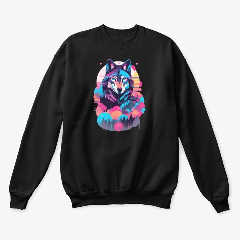 Vaporwave Wolf Shirt - Neon Blue Eyes