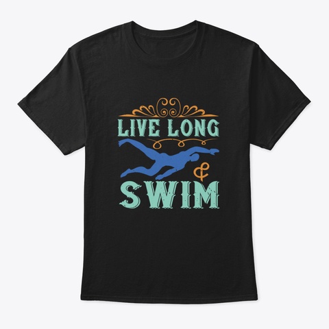 Swimming   Live Long & Swim Black T-Shirt Front