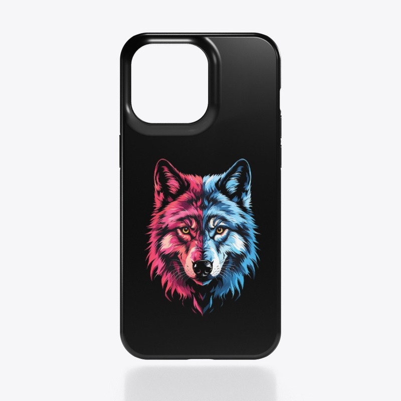 Duality Wolf - Red and Blue Spirit Art