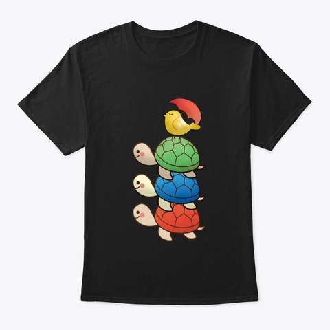 Turtles And Bird Black T-Shirt Front
