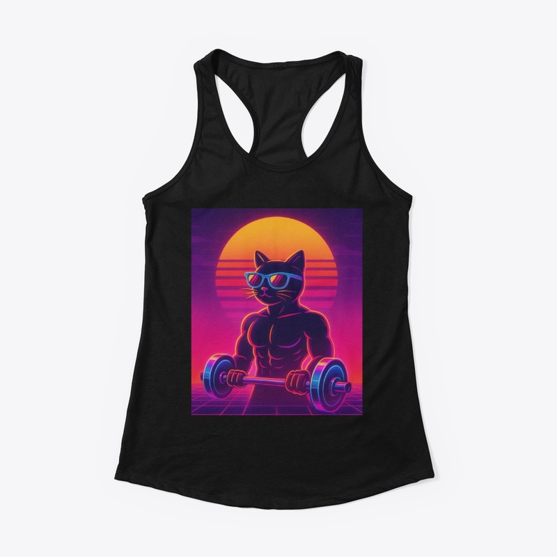 80s retro-futuristic gym cat