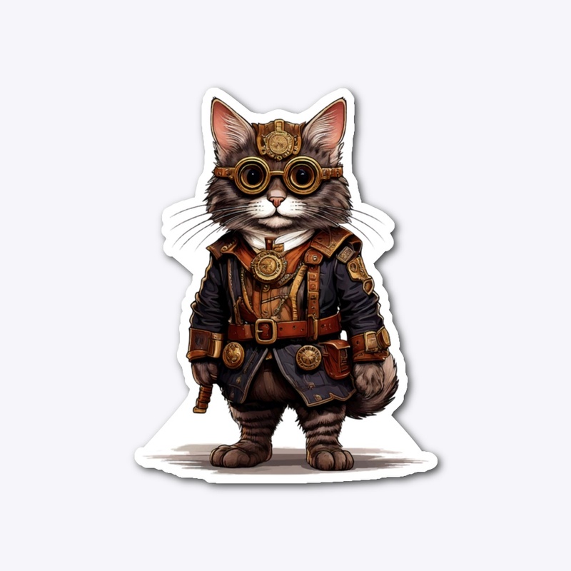Steampunk Cat Adventurer Illustration