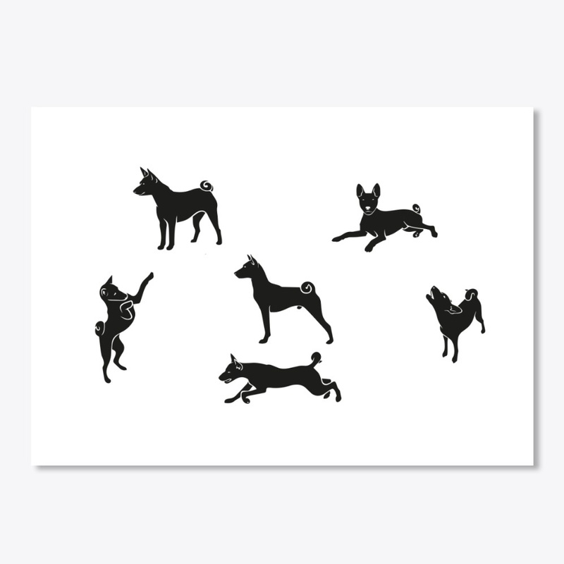 Basenji playing silhouette dog sticker 