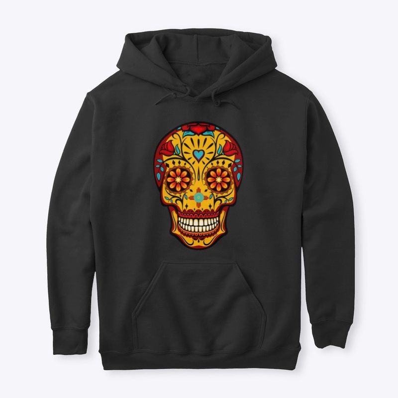 Red & Yellow Sugar Skull with Zia Nose