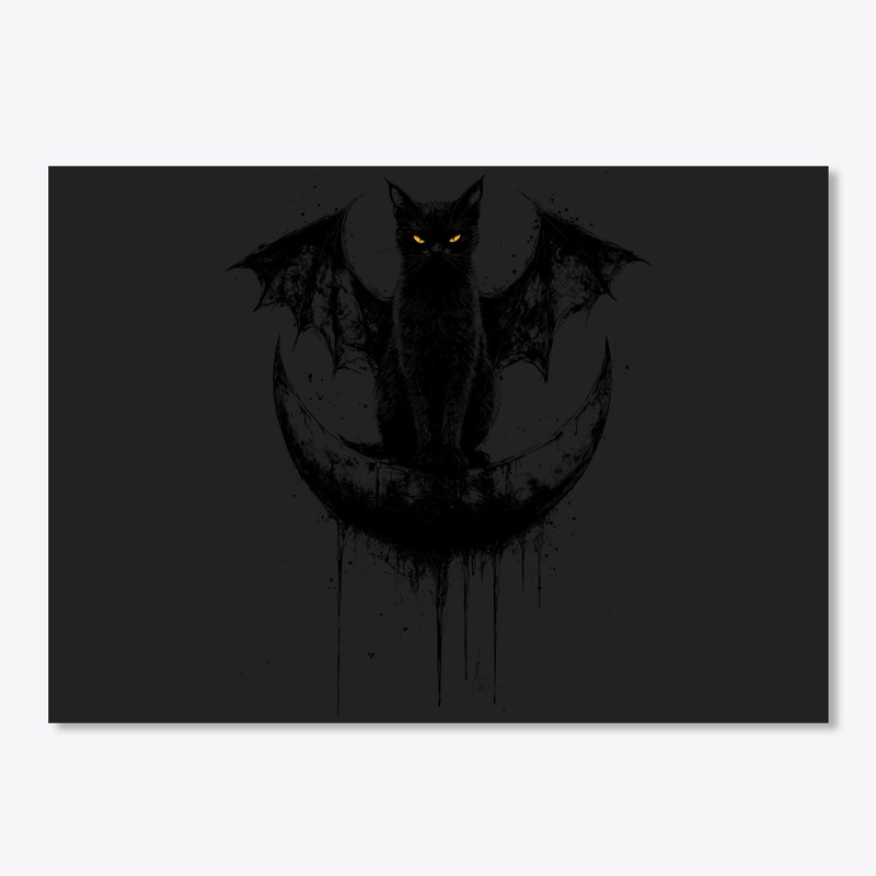  Gothic Black Cat Bat Wings Crescent