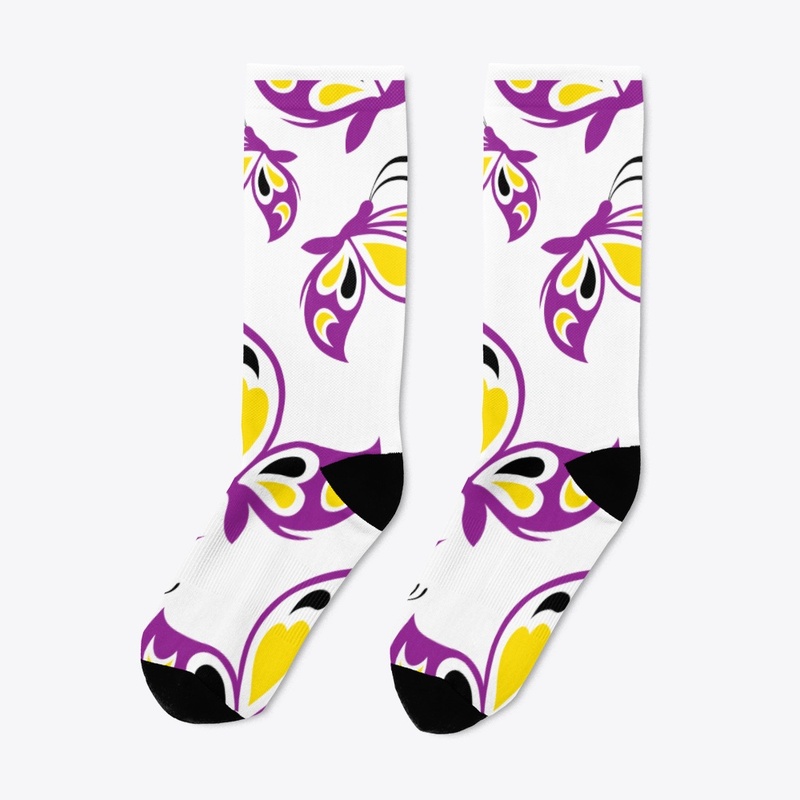 Purple Colorful Butterfly Socks 