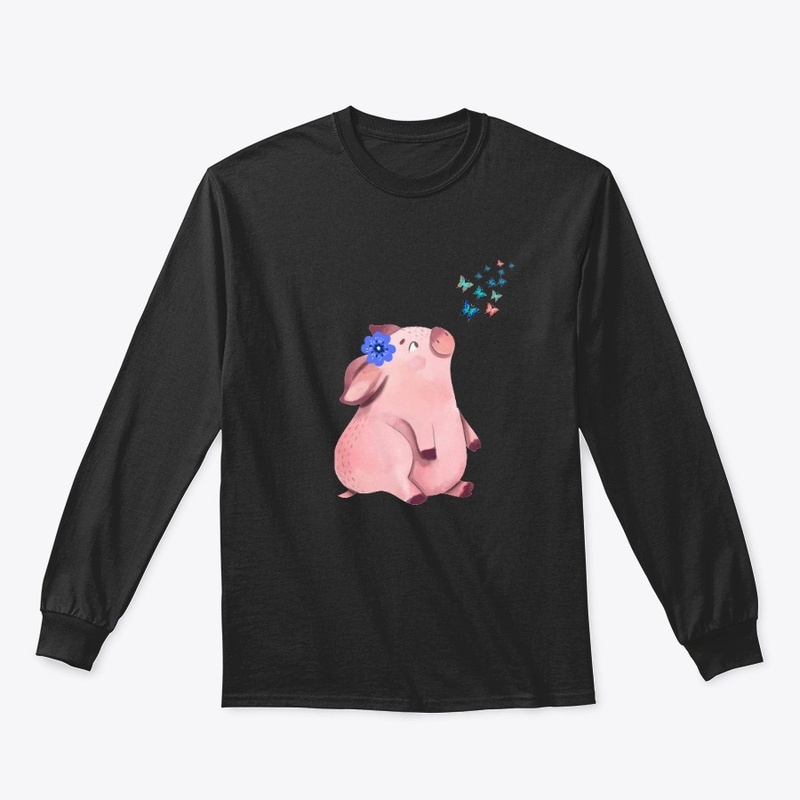 Pig watching butterflies