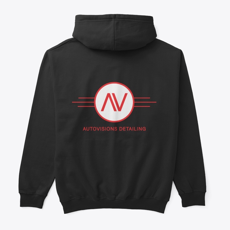 Red and White Logo Black Hoodie