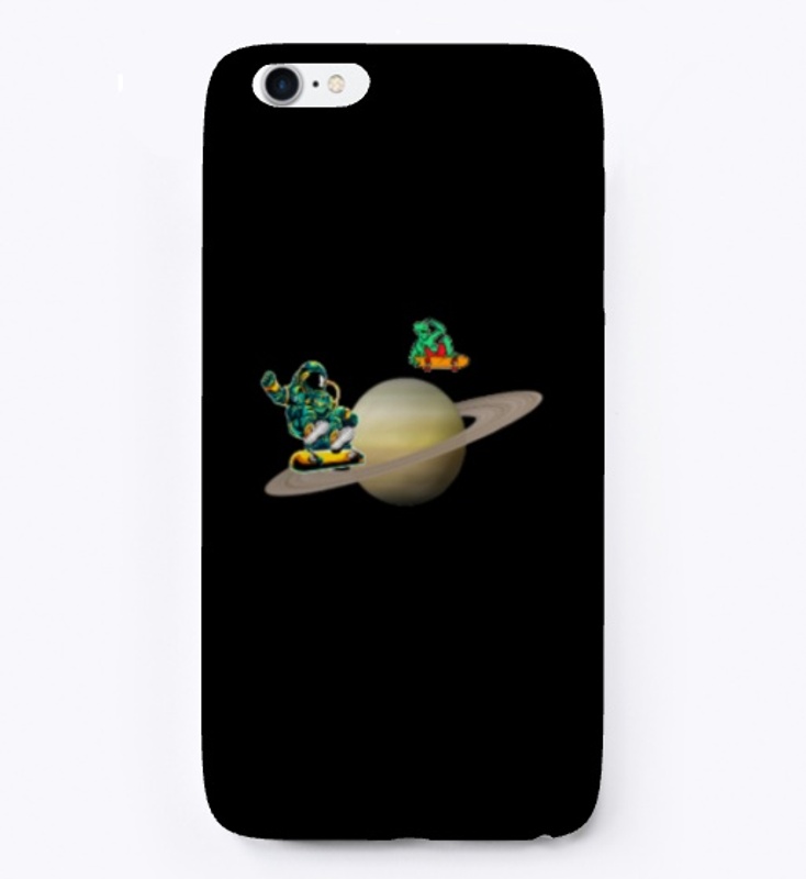Alien Astronaut Skateboarding On Saturn