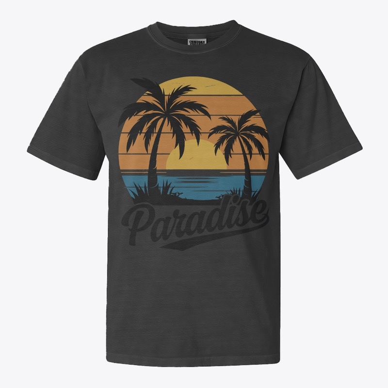sunset and palm trees T-shirt design.