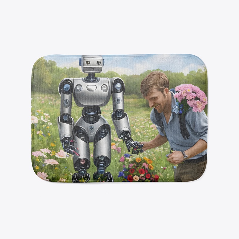 A robot picking flowers