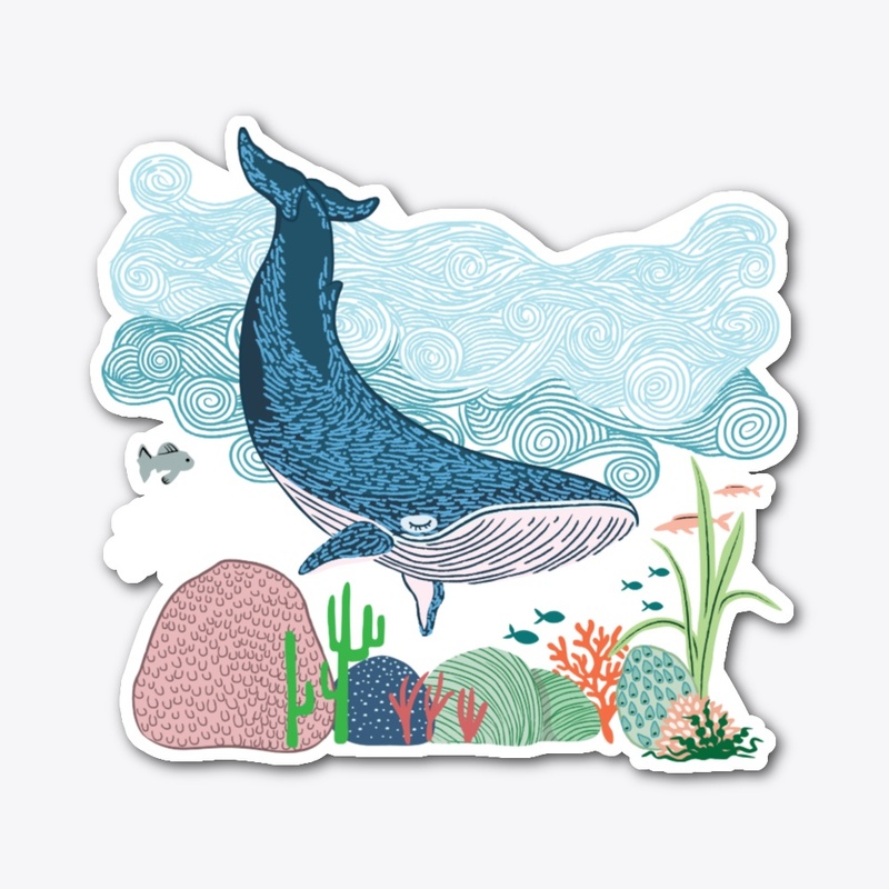 Blue Whale Waves Line Art