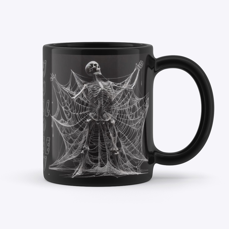3D  Halloween spiderweb and skeleton Mug