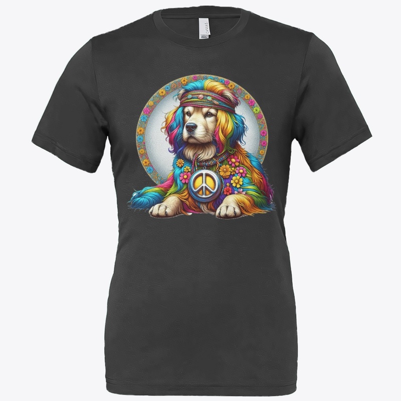 70's Hippie design of a golden retriever