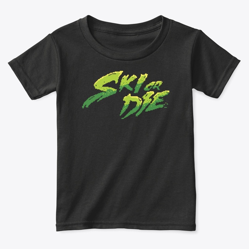 Acid Green Ski or Die Pixel art Logo