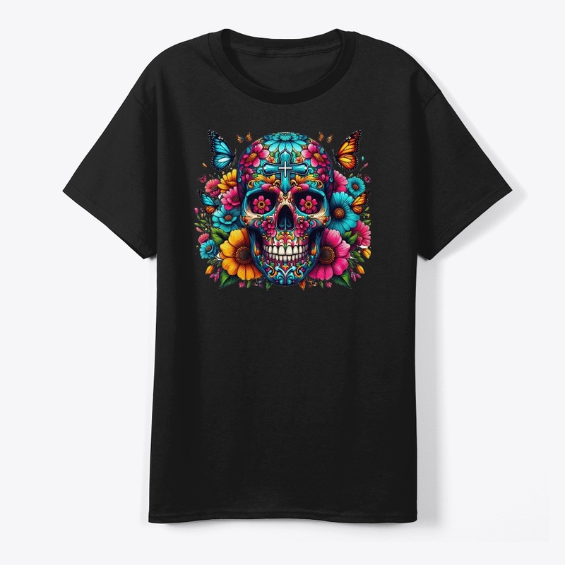 Colorful Flower Skull Cross